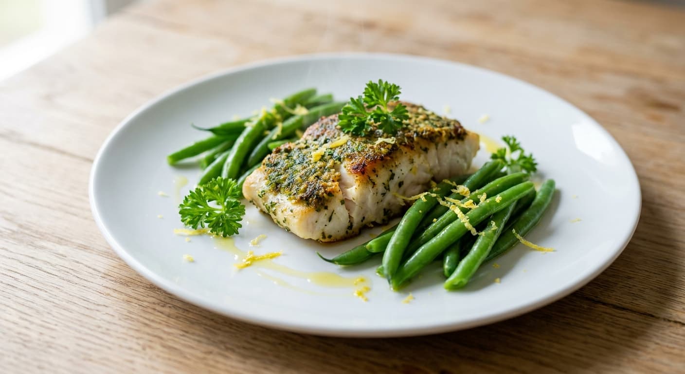 Herb-Crusted Barramundi with Green Beans