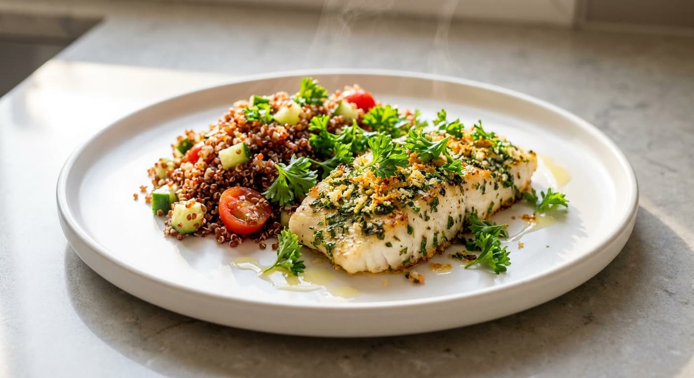 Herb-Crusted Ling with Quinoa Salad