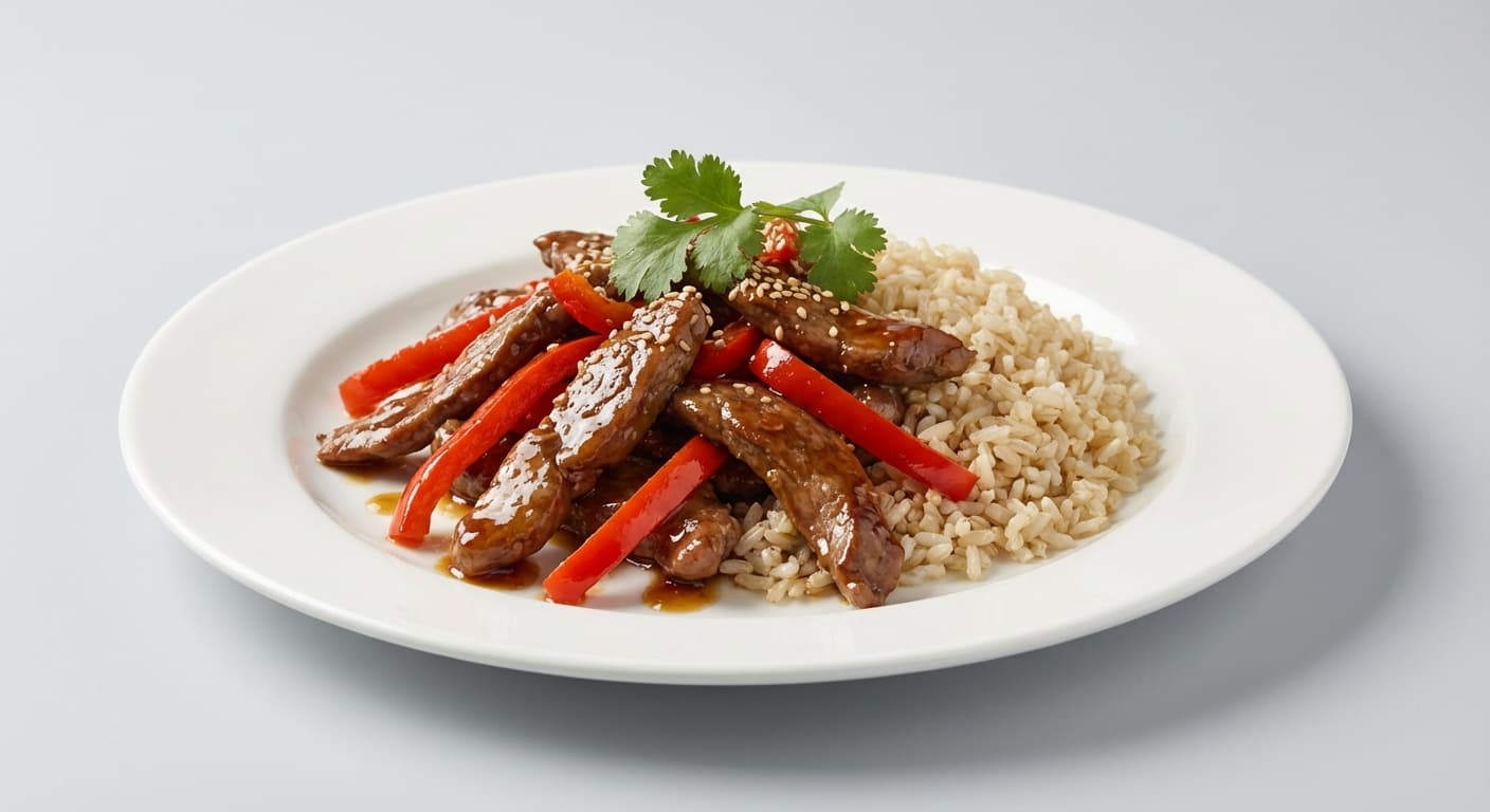 Honey Soy Kagaroo with rice & Capsicum