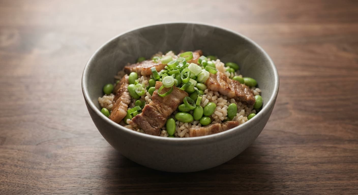 Japanese Pork and Edamame Rice Bowl