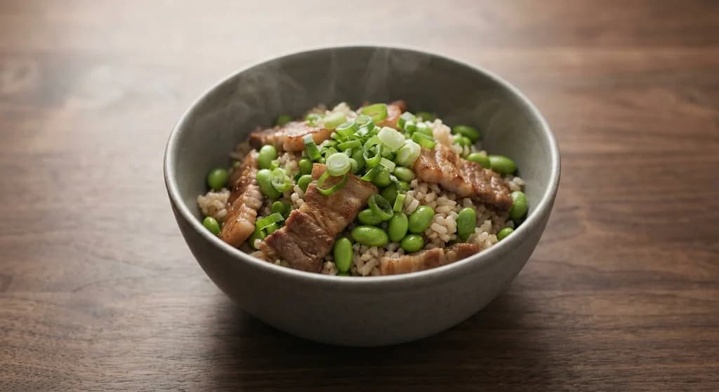 Japanese Pork and Edamame Rice Bowl