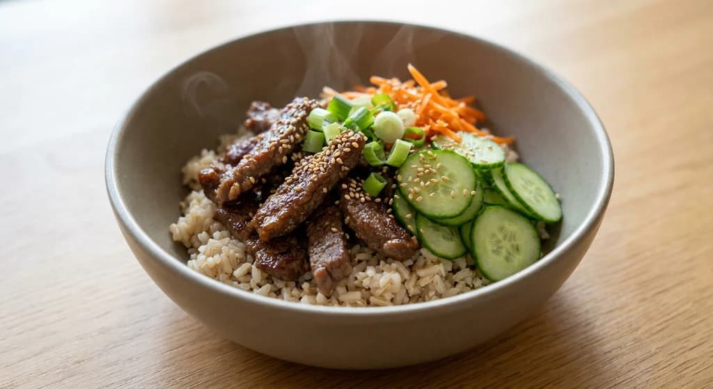 Korean Beef and Cucumber Rice Bowl