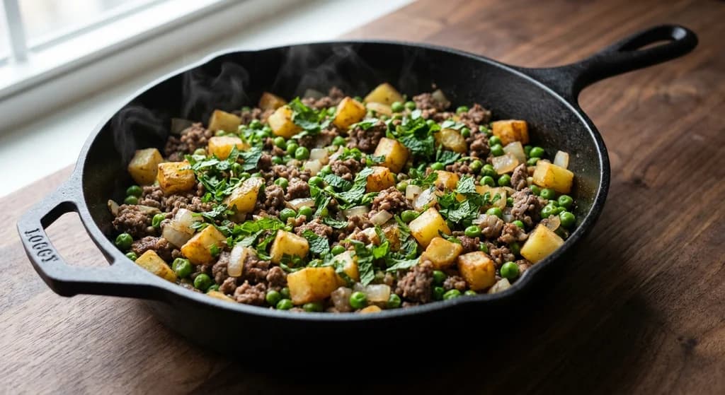 Lamb and Potato Skillet with Peas and Mint