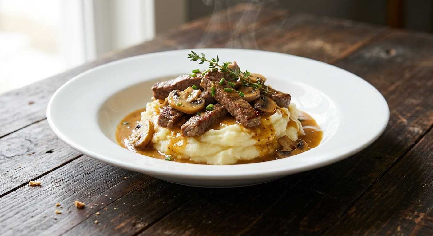 Beef with Mushroom Sauce and Mashed Potatoes