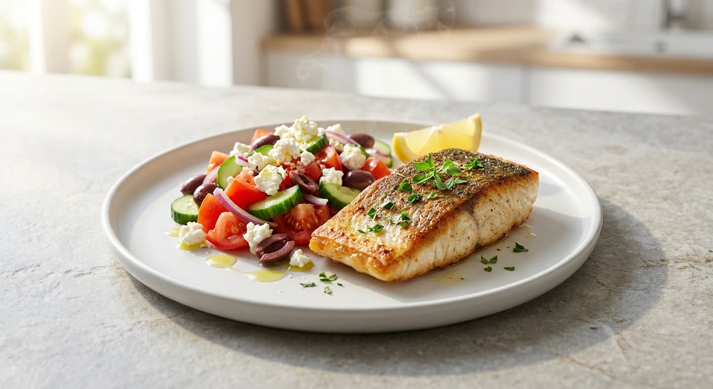 Lemon Barramundi with Greek Salad