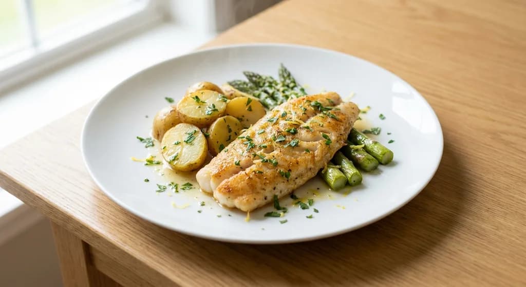 Lemon Basa with Baby Potatoes and Asparagus