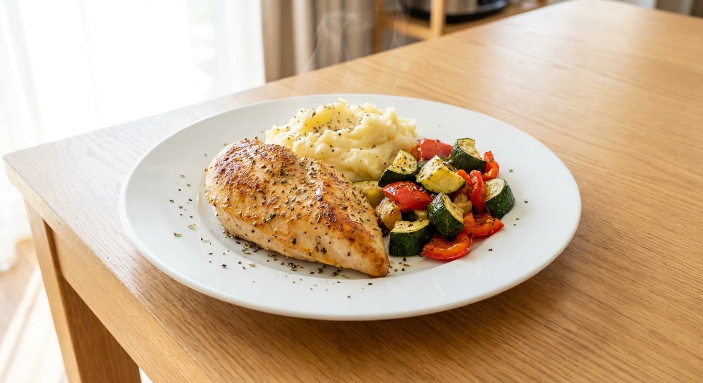 Lemon Herb Chicken with Mashed Potatoes and Vegetables