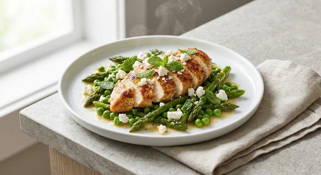 Mediterranean Chicken with Asparagus, Peas and Mint