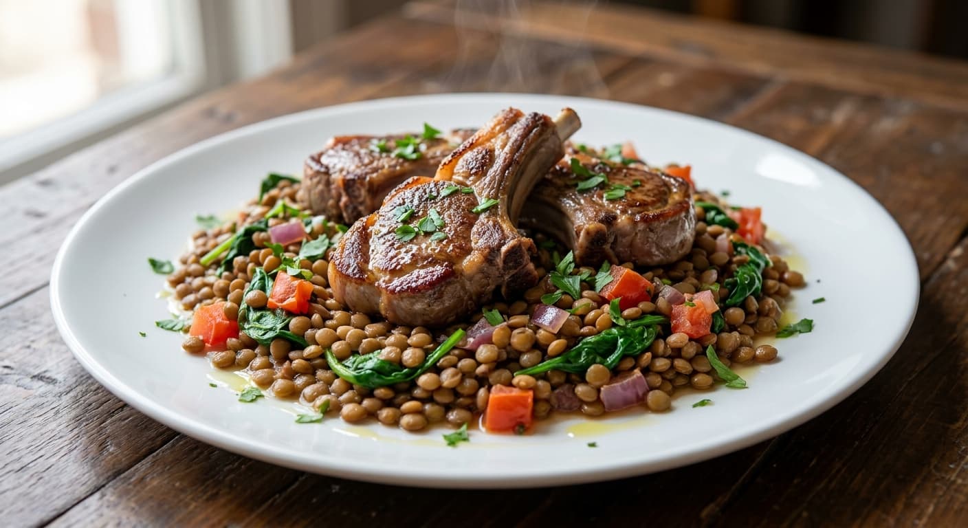 Mediterranean Lamb with Warm Lentil Salad