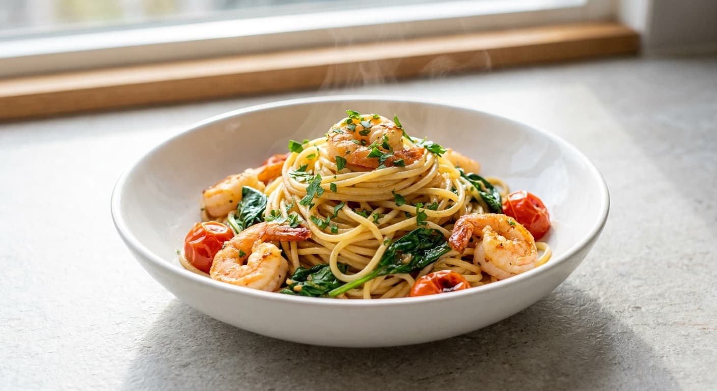 Mediterranean Prawn and Spinach Pasta