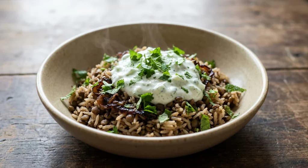 Mujadara with Cucumber Yoghurt