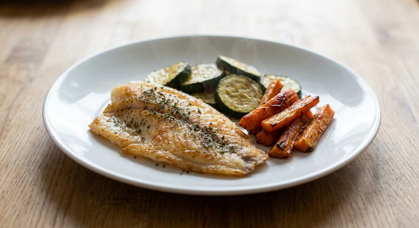 Pan-Seared Basa with Roasted Zucchini and Carrots