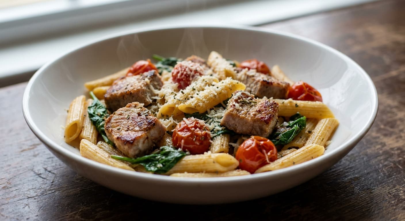 Pasta with Pork and Spinach