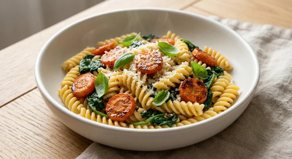 Pasta with Roasted Carrots and Spinach