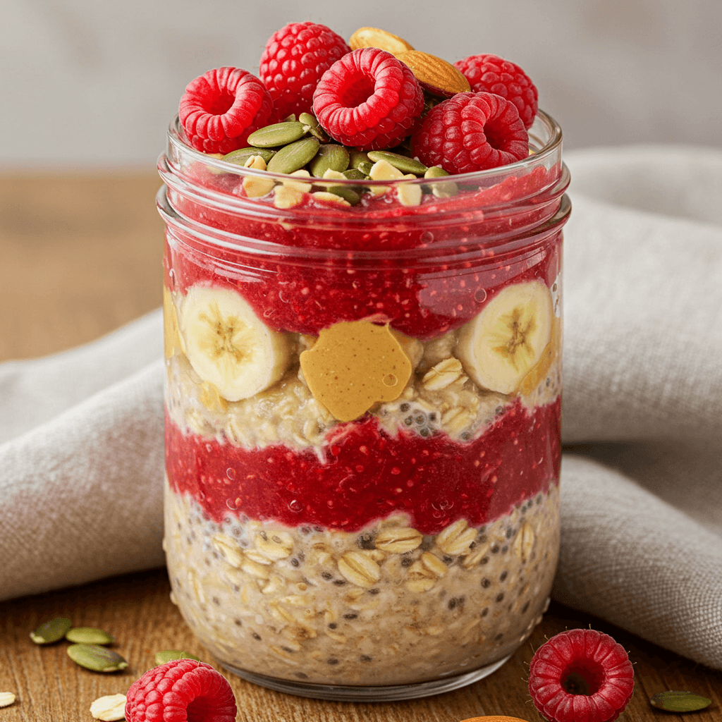 Peanut Butter and Raspberry Overnight Oats