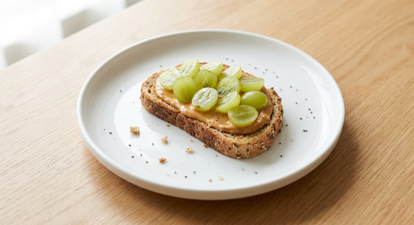 Peanut Butter Toast with Green Grapes