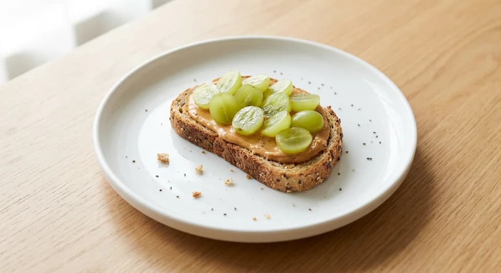 Peanut Butter Toast with Green Grapes
