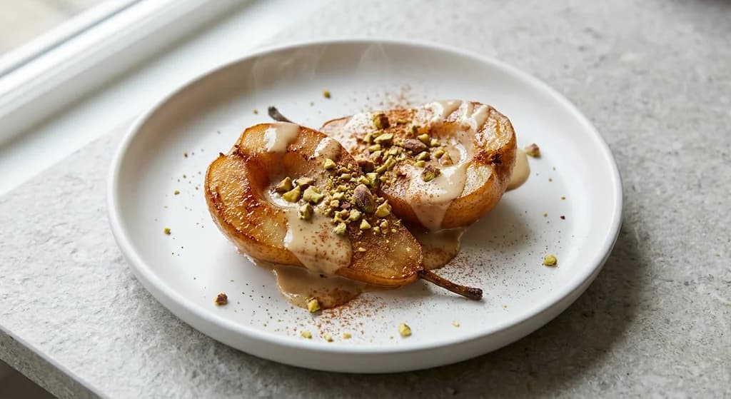 Pear with Tahini and Pistachios