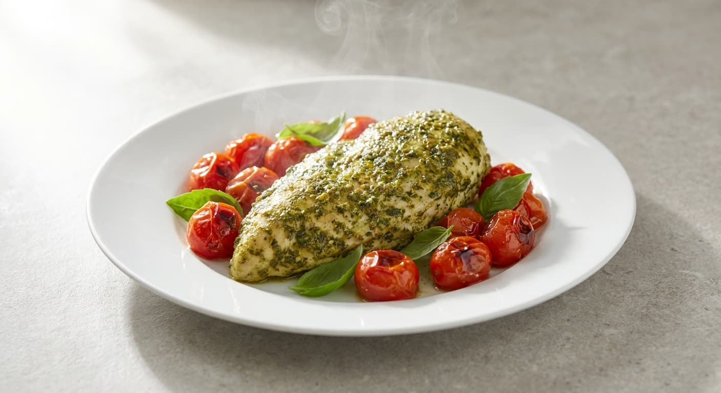 Pesto Chicken with Roasted Cherry Tomatoes