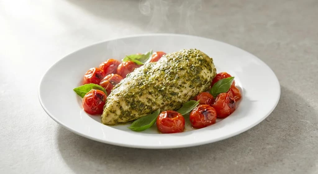 Pesto Chicken with Roasted Cherry Tomatoes