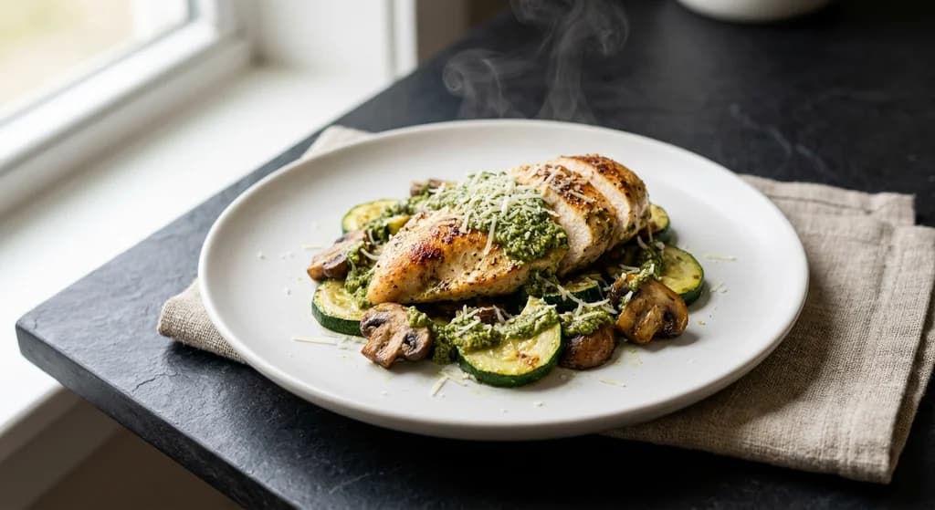Pesto Chicken with Zucchini and Mushrooms