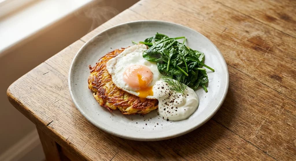 Potato Rösti with Egg and Baby Spinach