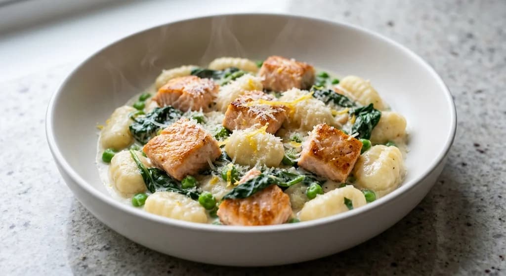 Salmon Gnocchi with Peas & Spinach