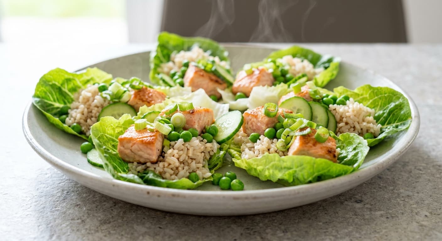 Salmon Lettuce Wraps with Peas