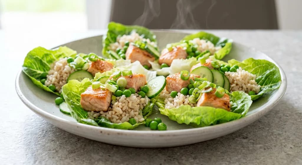 Salmon Lettuce Wraps with Peas