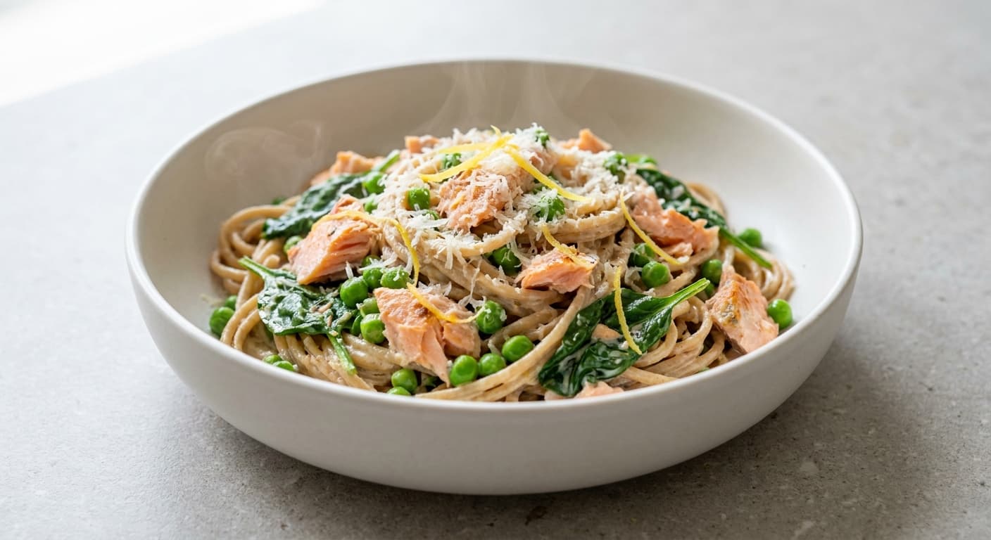Salmon Pasta with Peas & Spinach