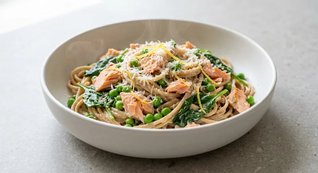 Salmon Pasta with Peas & Spinach