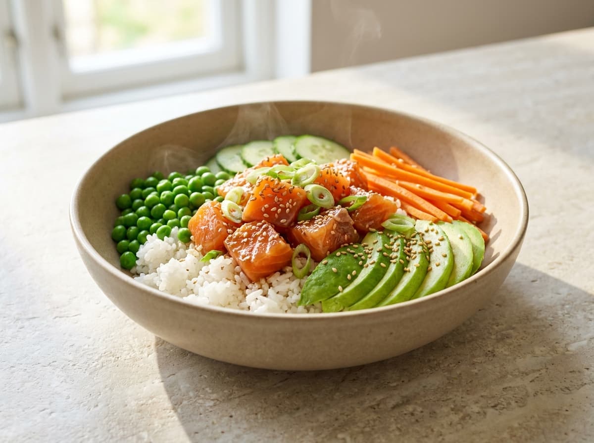 Salmon Poke Bowl with Peas & Fresh Vegetables