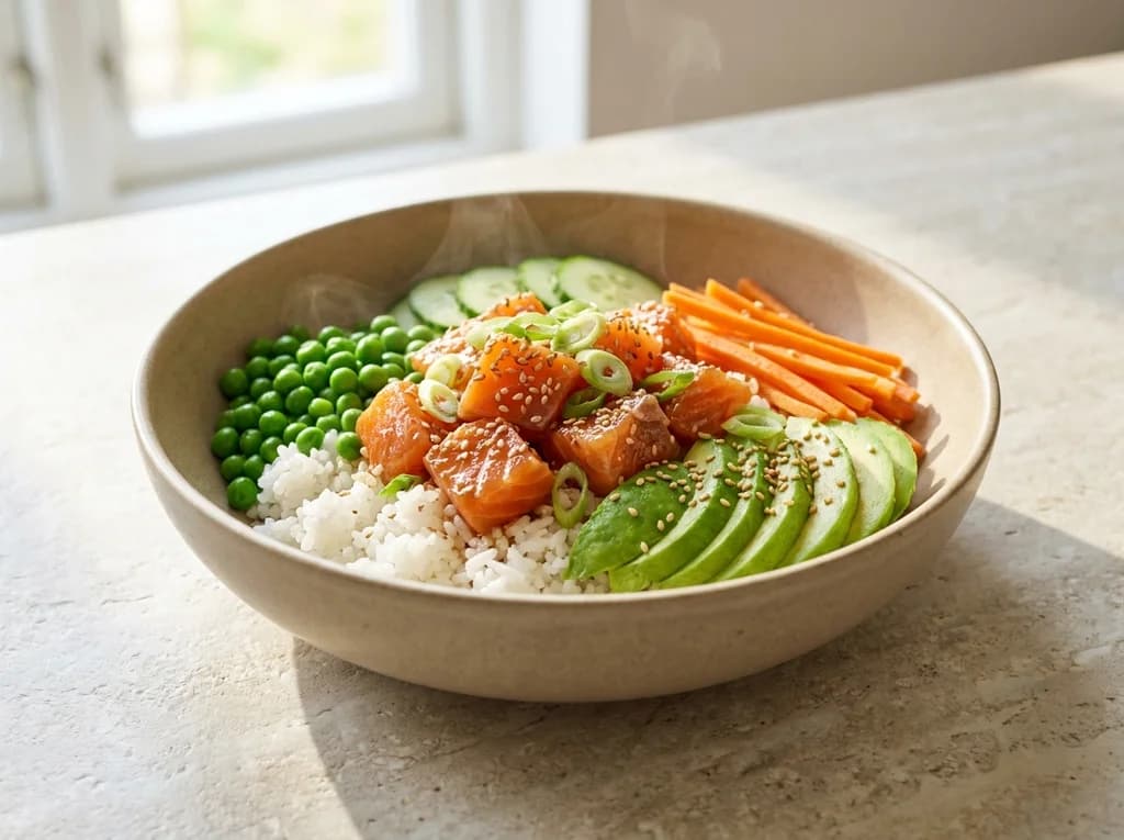 Salmon Poke Bowl with Peas & Fresh Vegetables