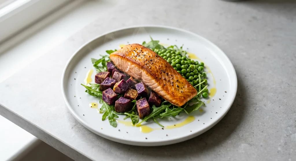 Salmon Sweet Potato Plate with Peas