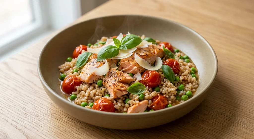 Salmon Tomato Rice with Green Peas