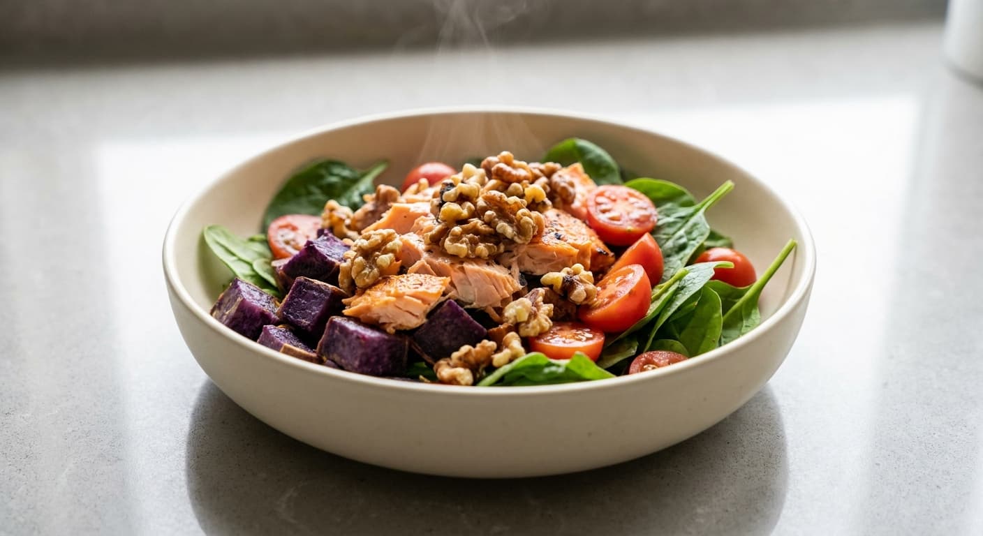 Salmon, Walnut & Sweet Potato Bowl