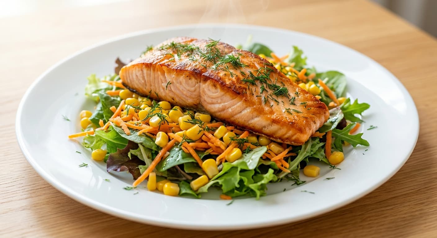 Salmon with Corn and Carrot Salad