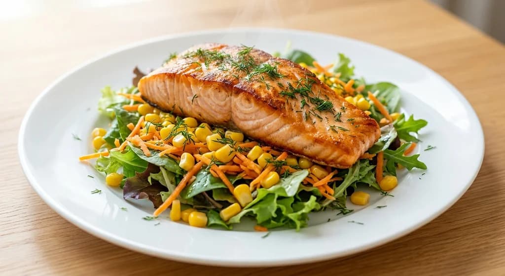 Salmon with Corn and Carrot Salad