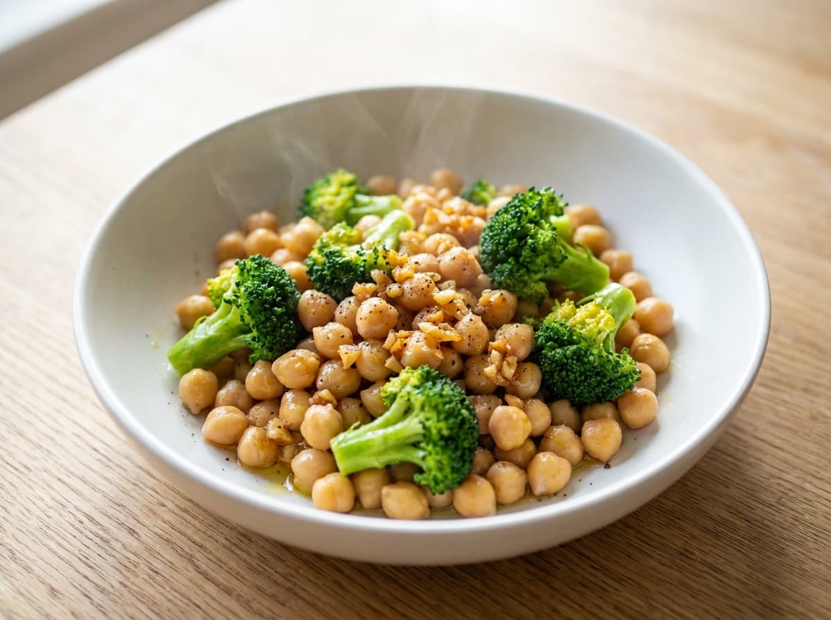 Sautéed chickpeas and broccoli