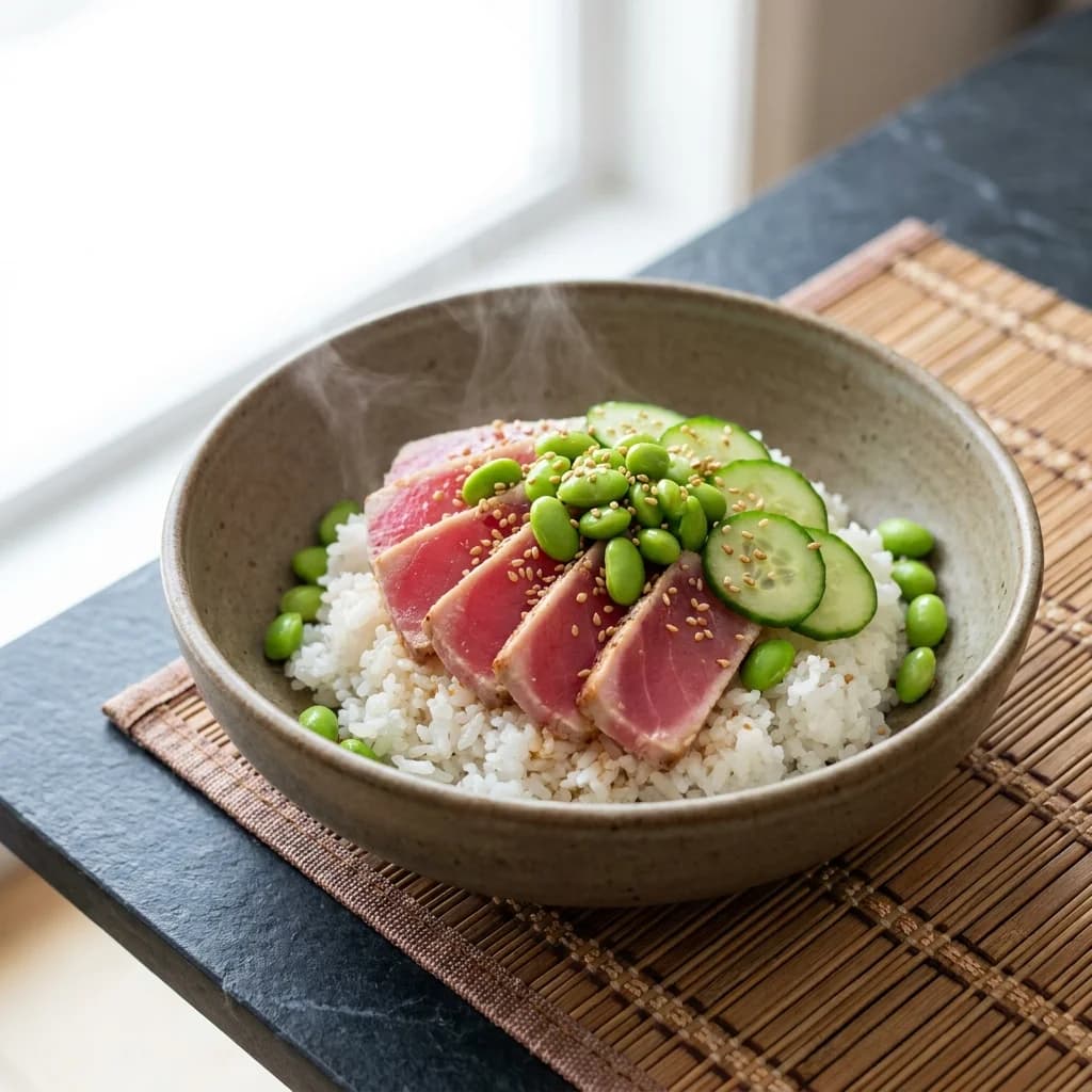 Seared Tuna and Edamame Donburi