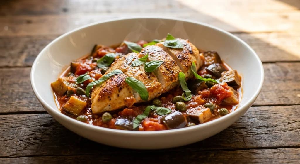 Sicilian Chicken with Eggplant and Capers