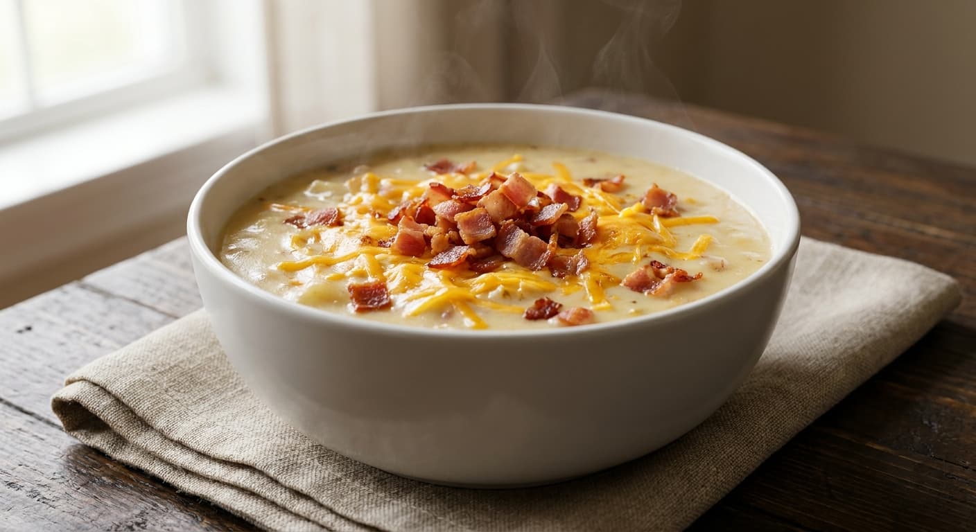 Slow Cooked Creamy Potato Soup with Crispy Bacon