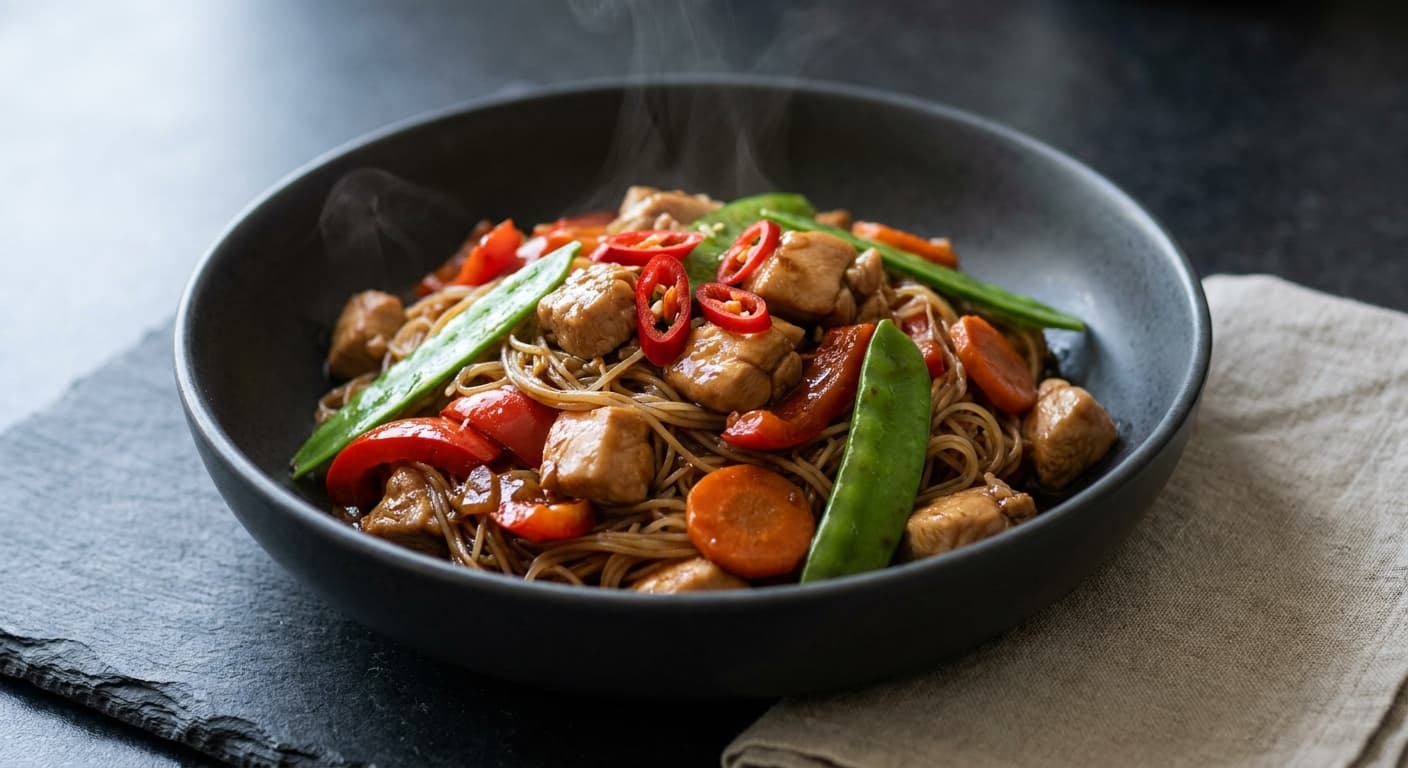 Slow Cooked Kung Pao Chicken Noodles