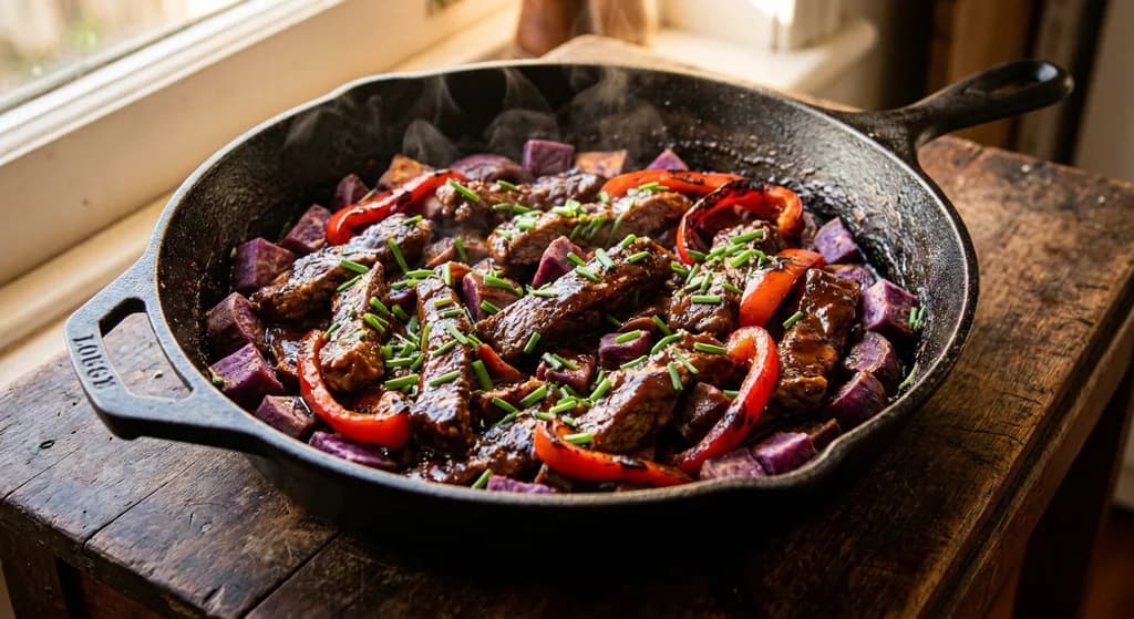 Smoky BBQ Beef & Sweet Potato Skillet
