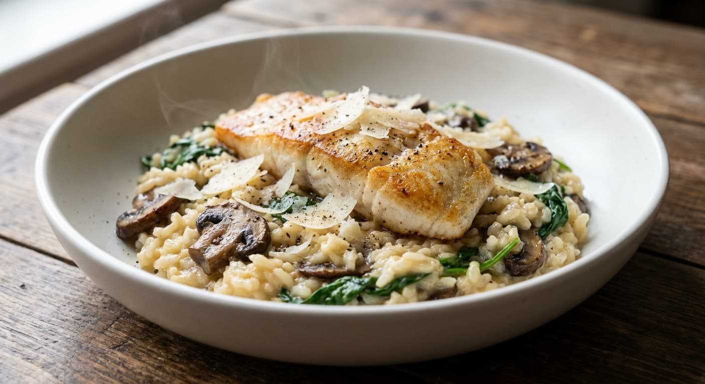 Snapper with Spinach and Mushroom Risotto