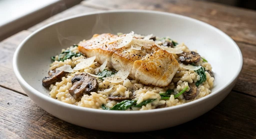 Snapper with Spinach and Mushroom Risotto
