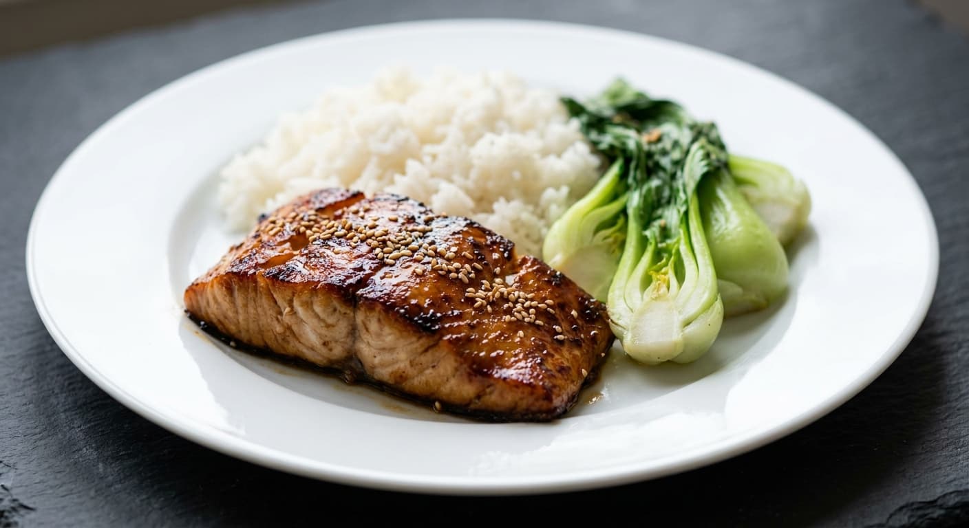 Soy-Ginger Blue Grenadier with Jasmine Rice and Bok Choy