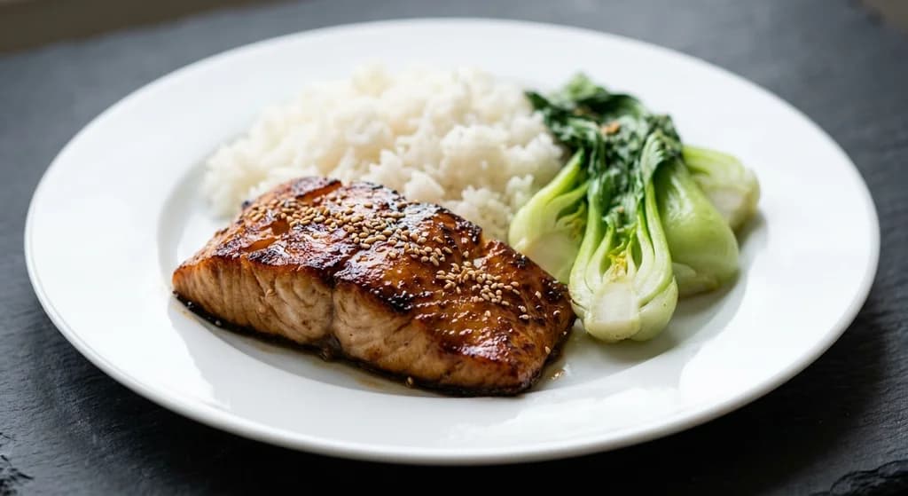 Soy-Ginger Blue Grenadier with Jasmine Rice and Bok Choy