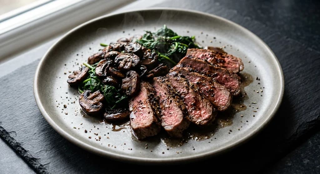 Steak with Balsamic Mushrooms & Spinach