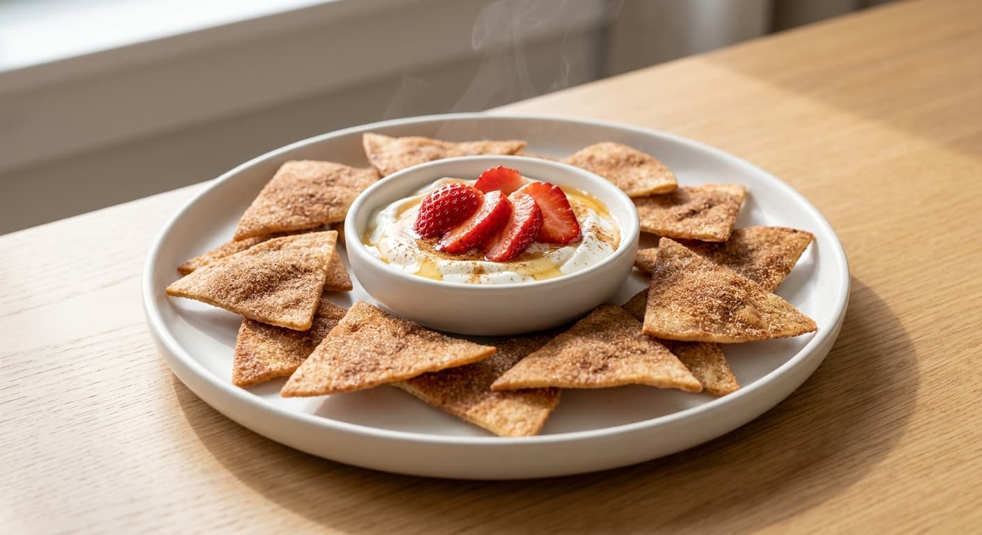 Strawberry Cinnamon Tortilla Chips with Yoghurt